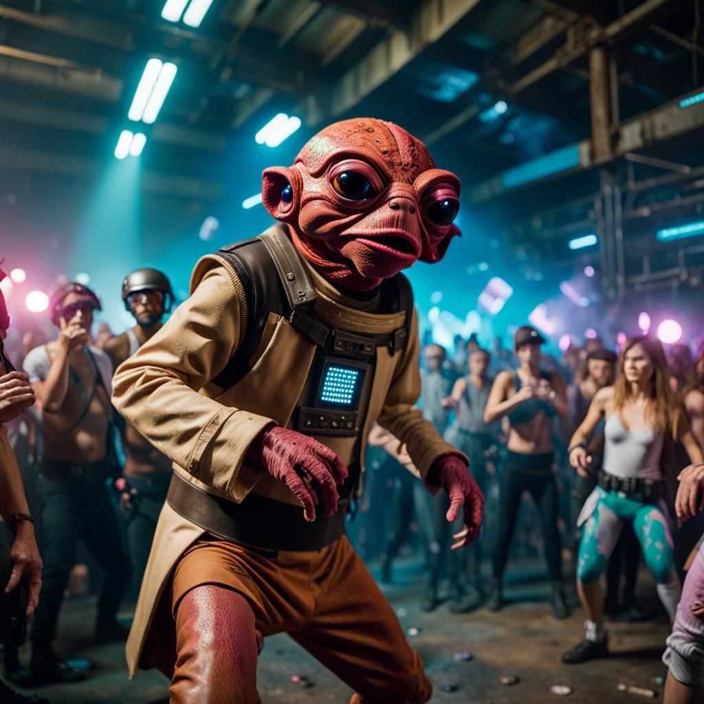 Admiral Ackbar Raves in Abandoned Factory, Synthwave Style