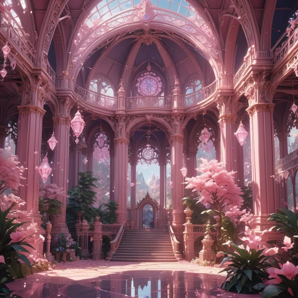 Pink Crystal Palace: 3D Anime Art