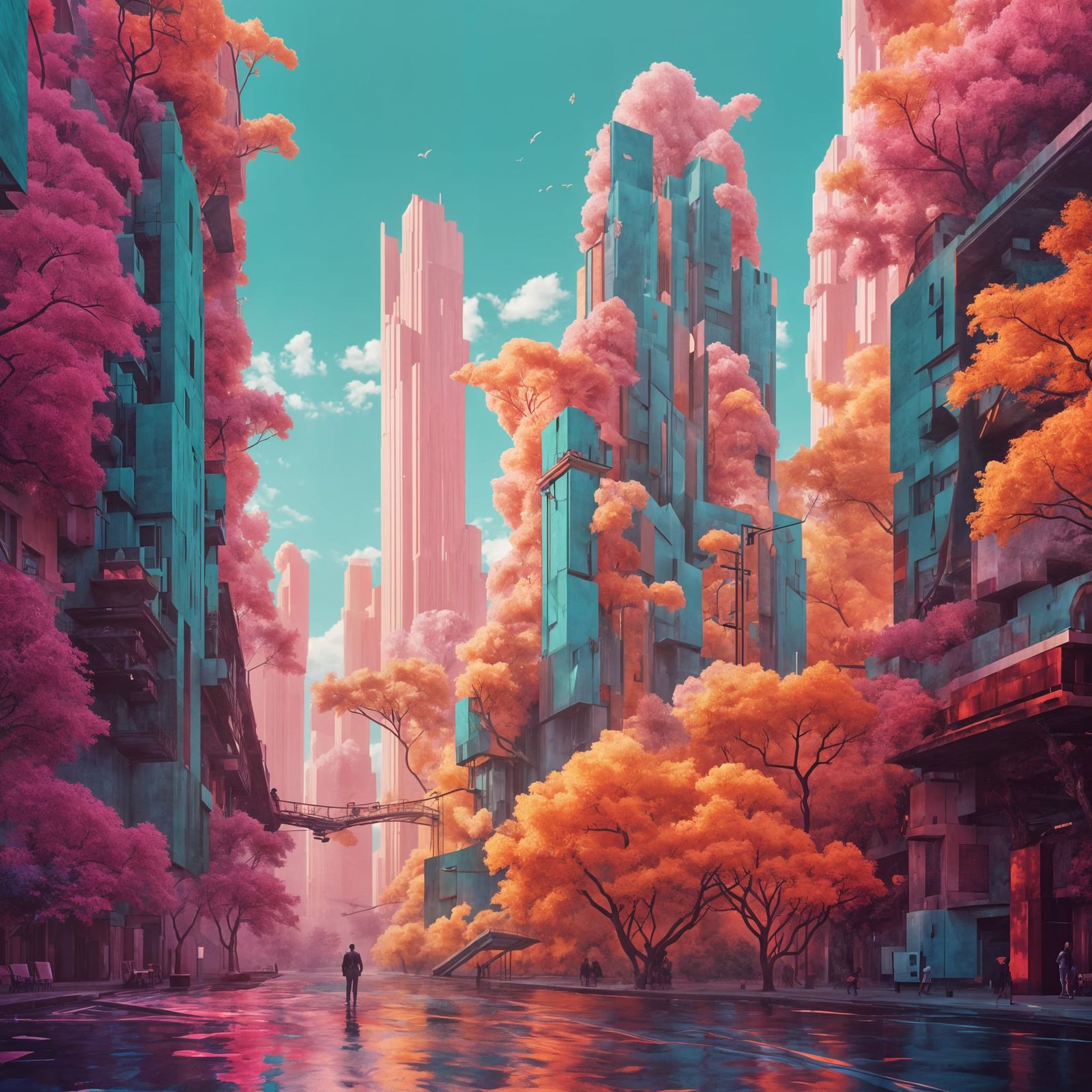 Surreal Urban Dreamscape in Pastel Hues