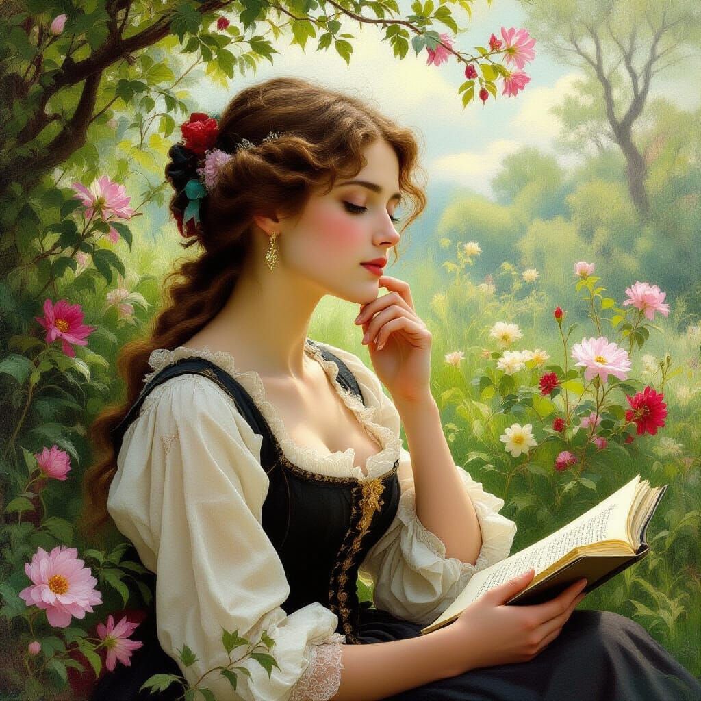 Woman Reciting Poetry in Pre-Raphaelite Style