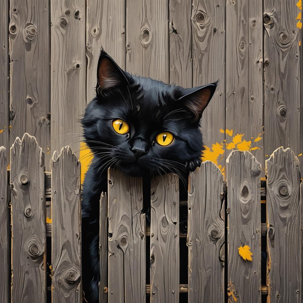Cute Black Cat Peeking: Minimalist Flat Illustration