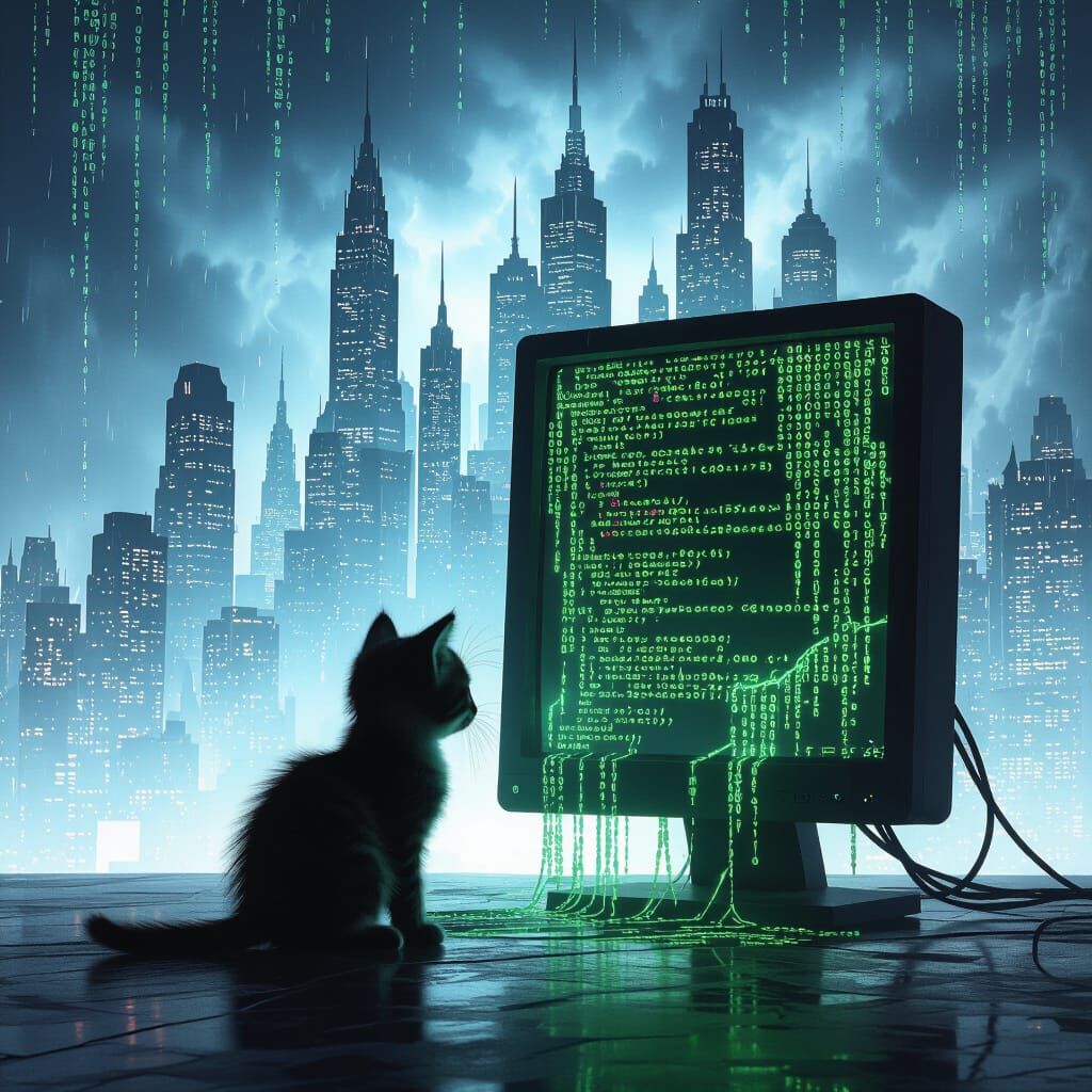 Kitten in Emerald Code Cascade