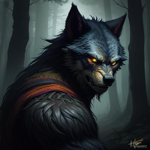 Hyperrealistic Werewolf in Autumn Woods