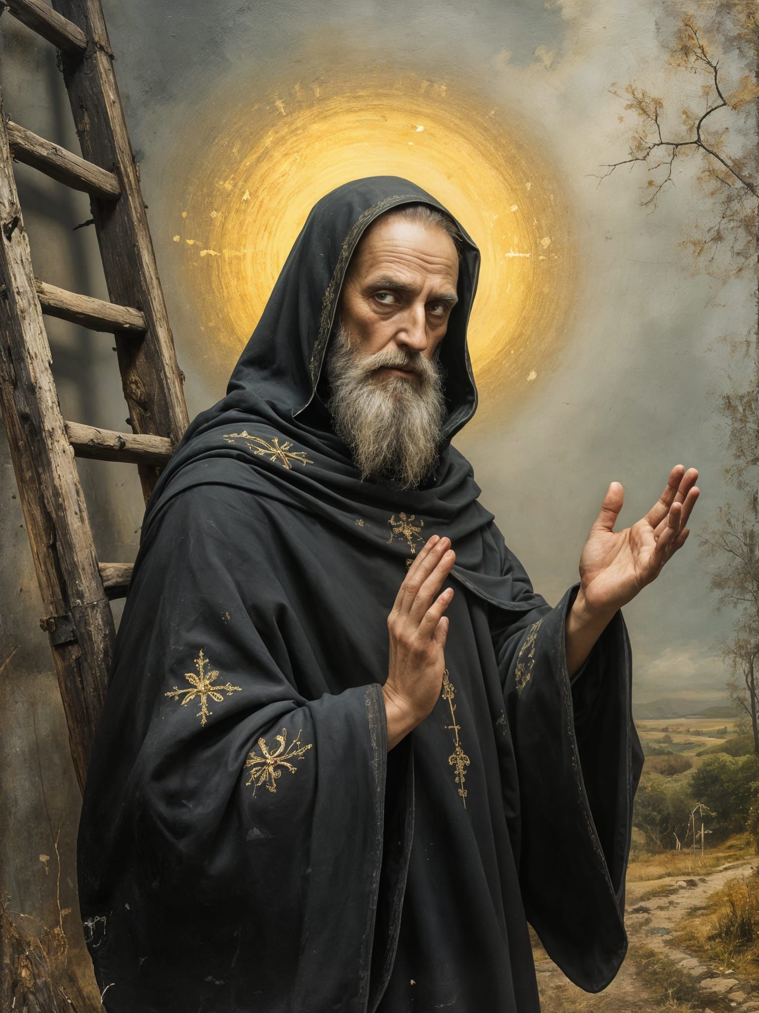 Ancient Orthodox Icon Painting with Dali-Inspired Imagery