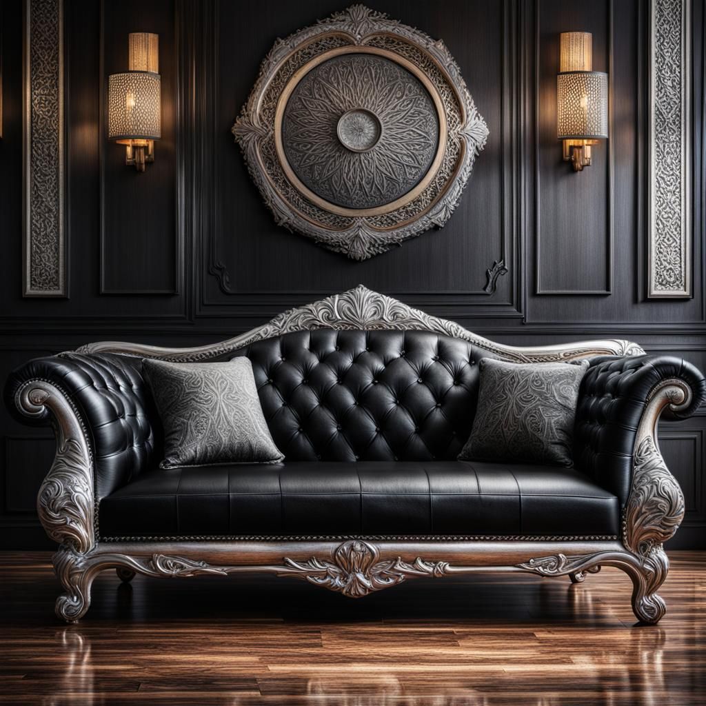 Modern Black Sofa with Silver Legs, HDR