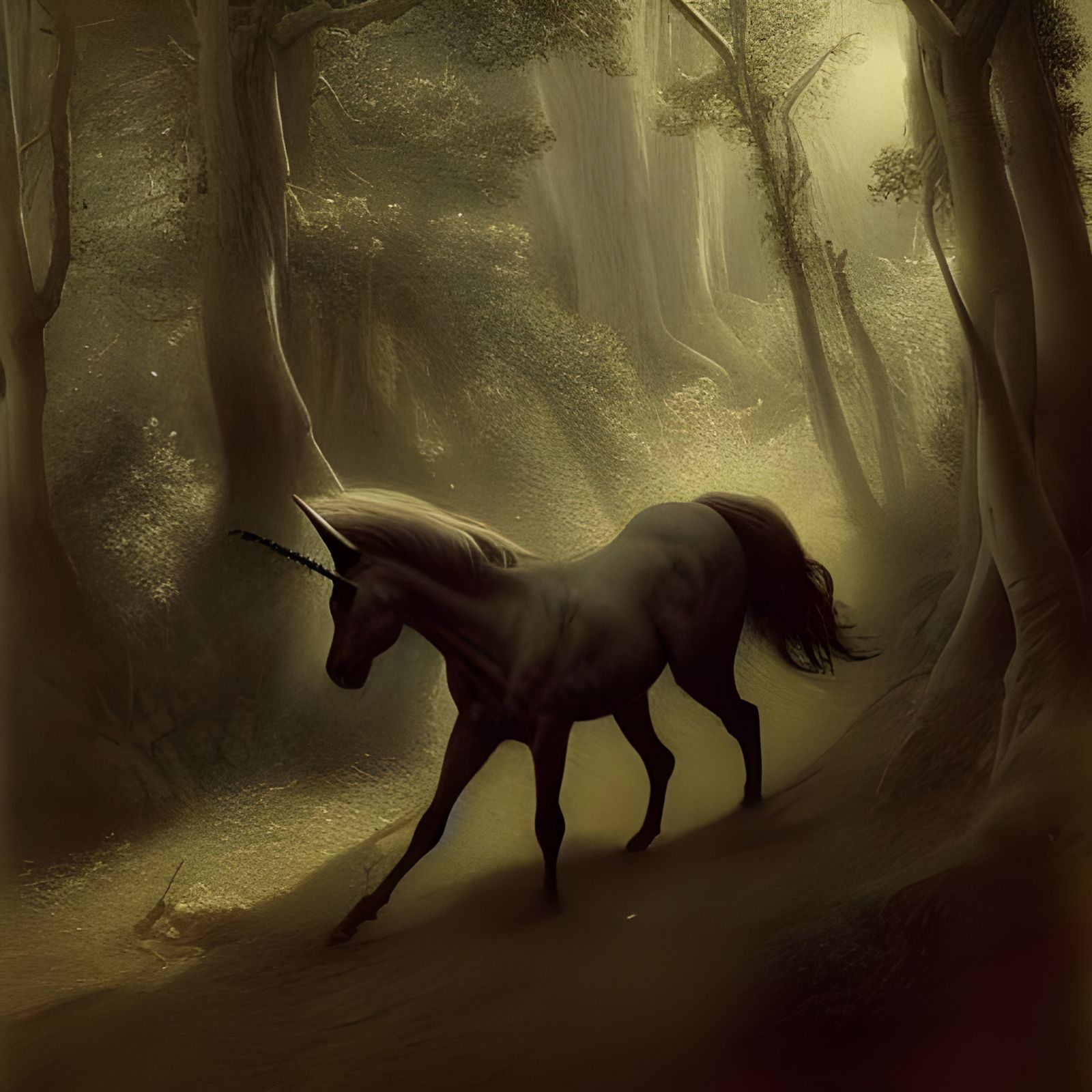 Unicorn Galloping Through Dark Woods
