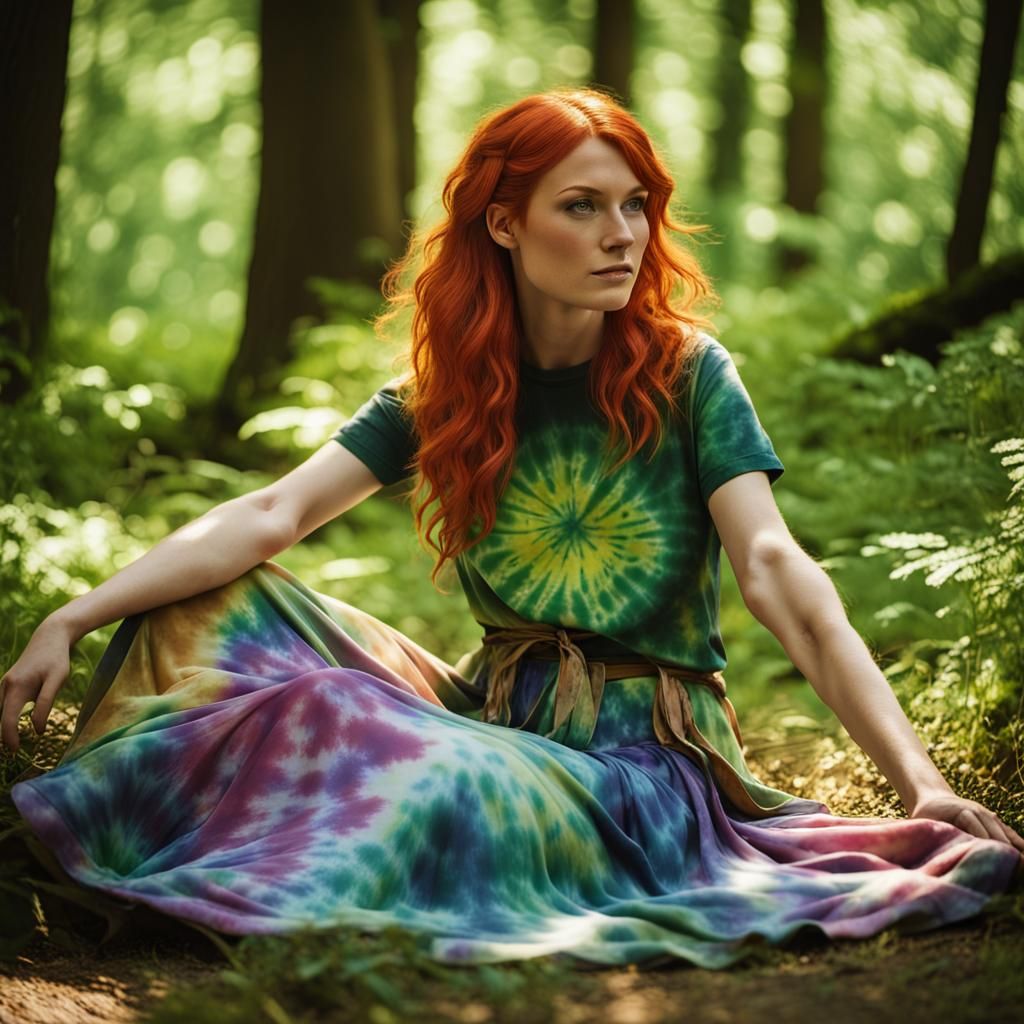 Redhead in Tie-Dye Forest Clearing