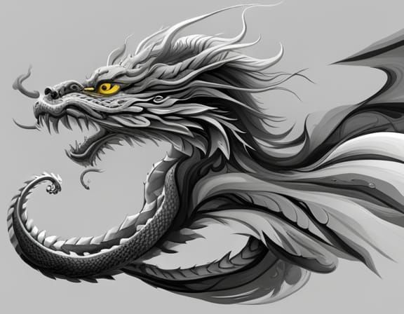 Detailed Asian Dragon in Black and White Ink