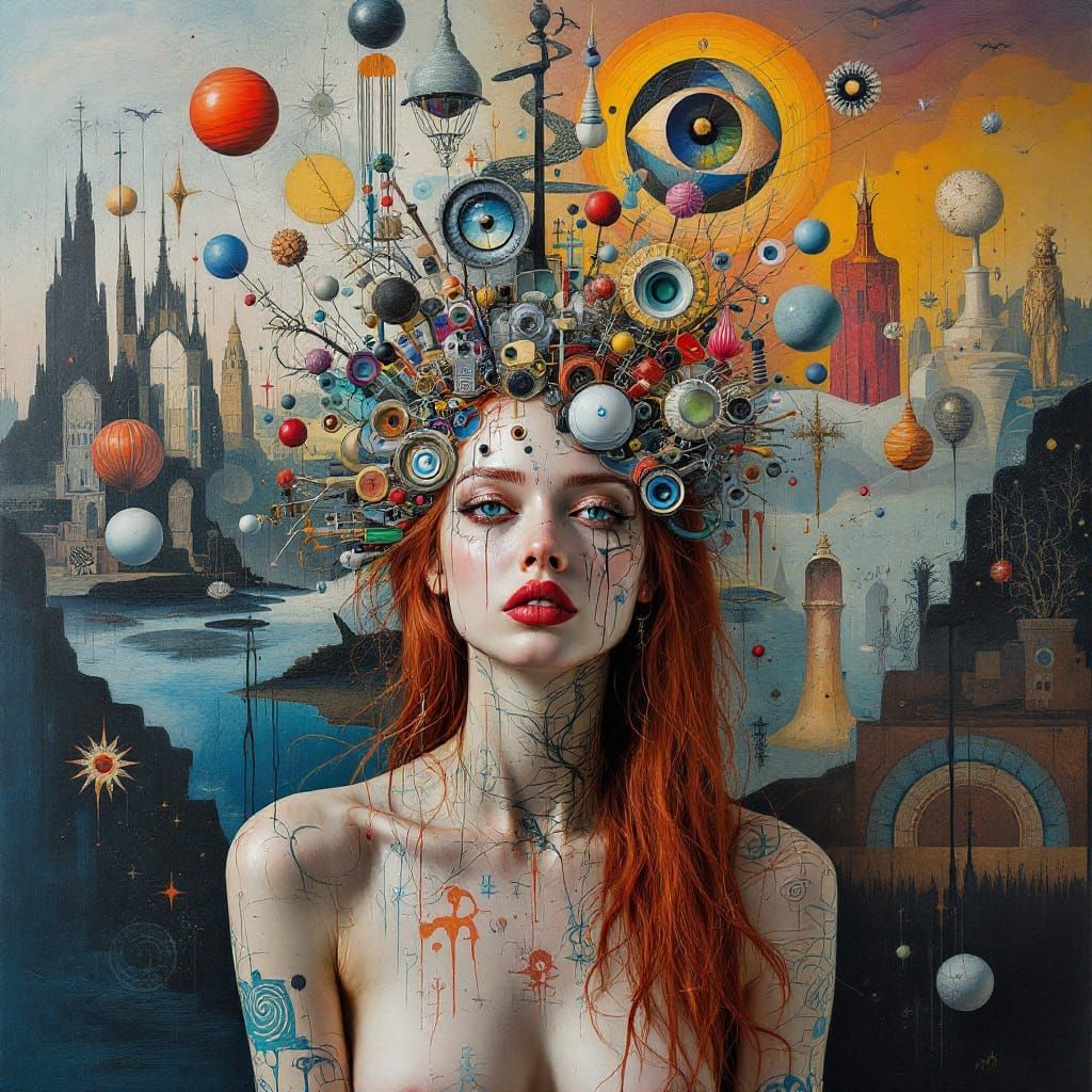 Surreal Portrait of a Woman Blending Reality and Dreams