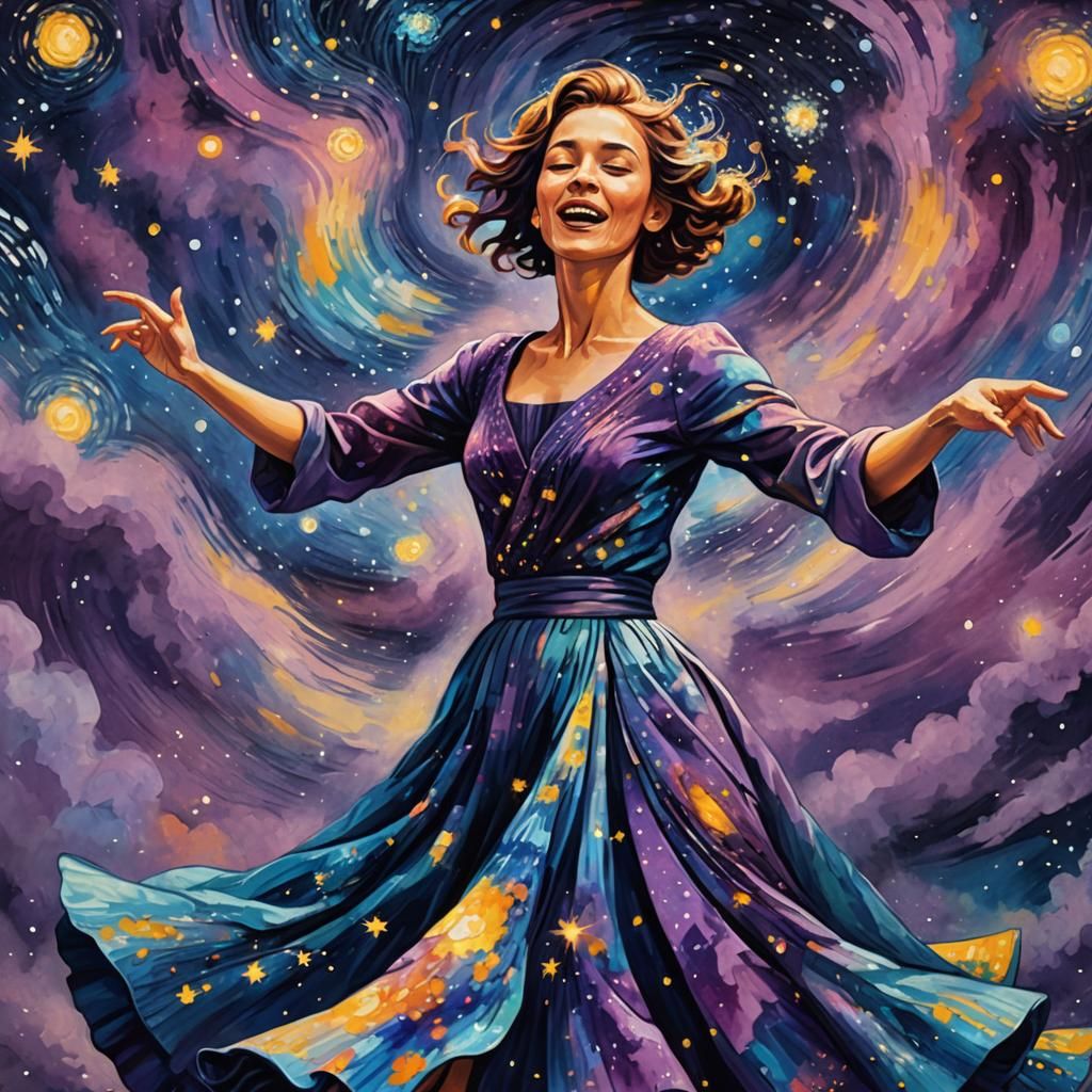 Cosmic Dancer in Fauvist Style with Starry Sky