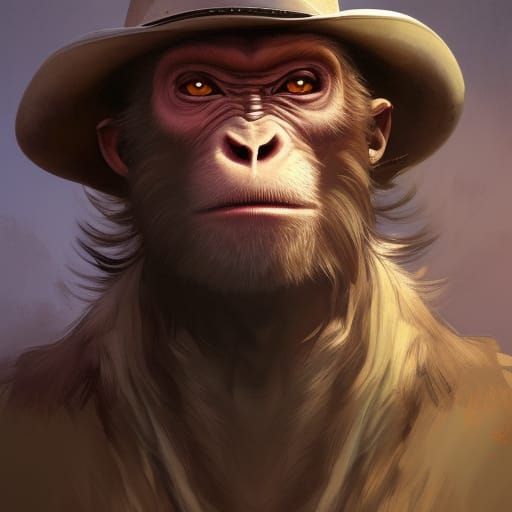 Fantasy Cowboy Monkey Portrait in Detailed Style
