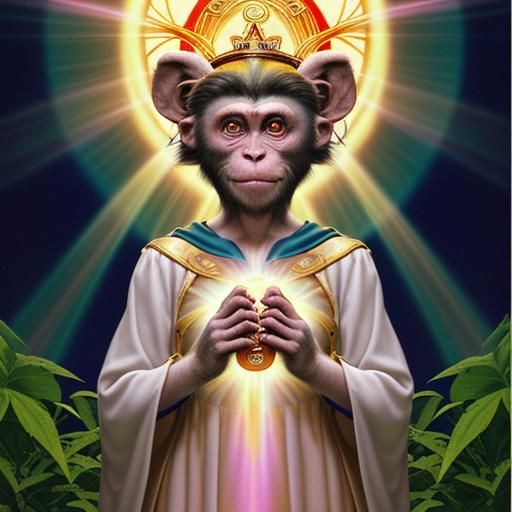 Simian Monkey Goddess in Surreal Holographic Style