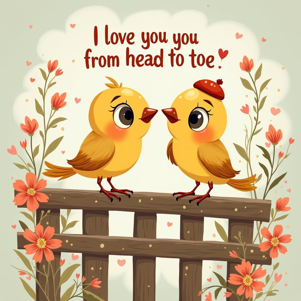 Charming Pixar-Style Birds Adorned with Floral Details