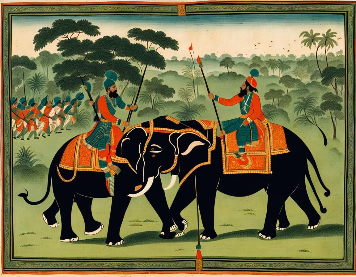 Indian Tiger Hunt Illustration from Elephant Back