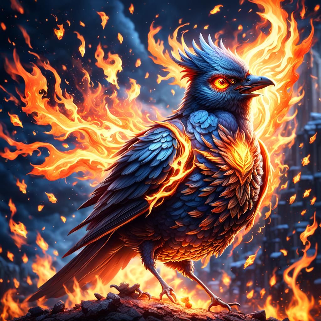 Fiery Bird in Flight: A Fantastical Digital Painting