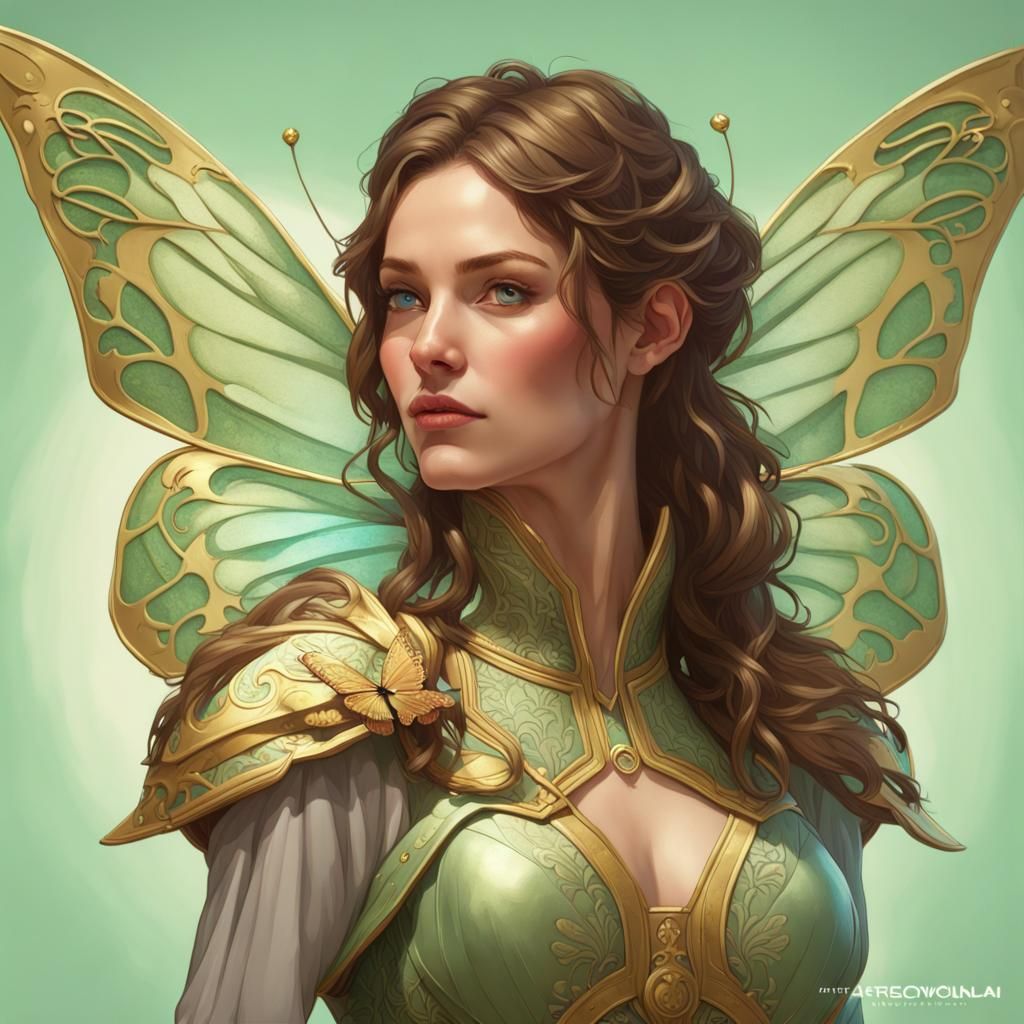 Butterfly Woman Portrait in Art Nouveau Style