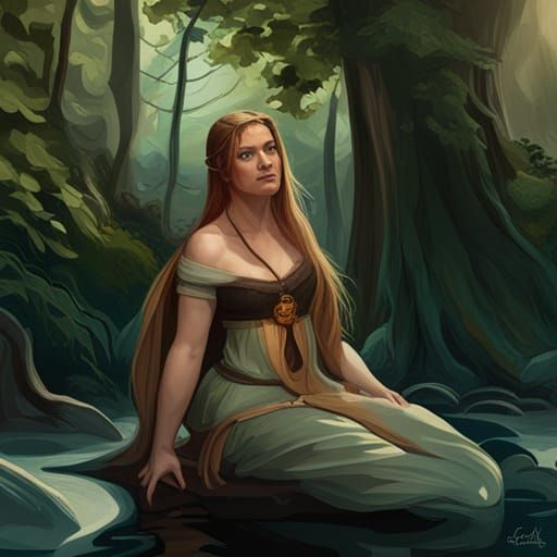 Viking Women Portrait in Hyperdetailed Forest Scene