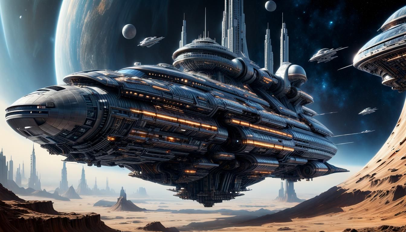 Epic Space City Hyperjump in Chris Foss Style