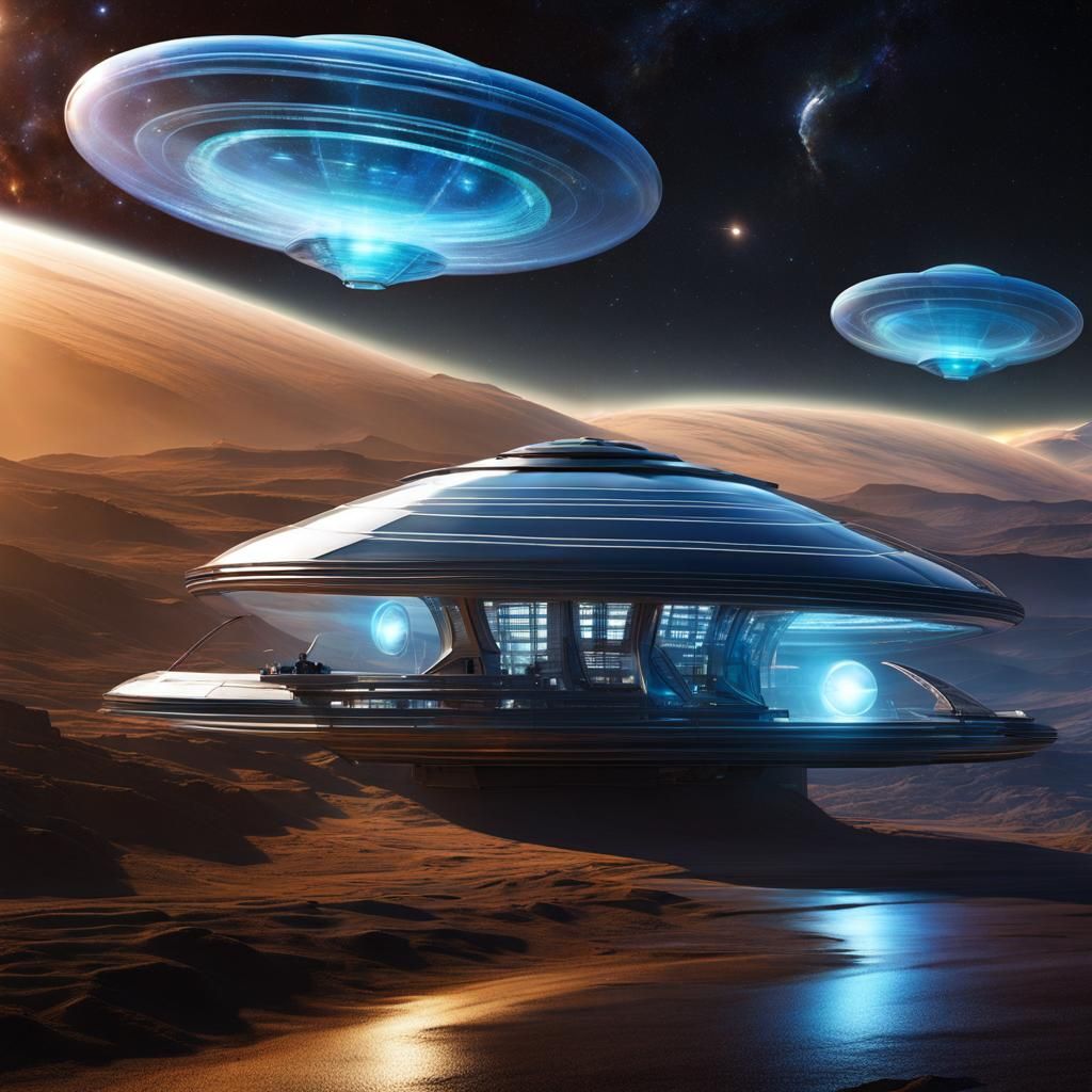 Translucent Aliens on Spaceship in Distant Galaxy