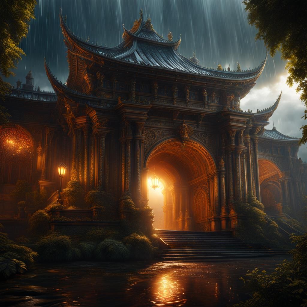 Fantastical Sun and Rain Landscape in Deep Color