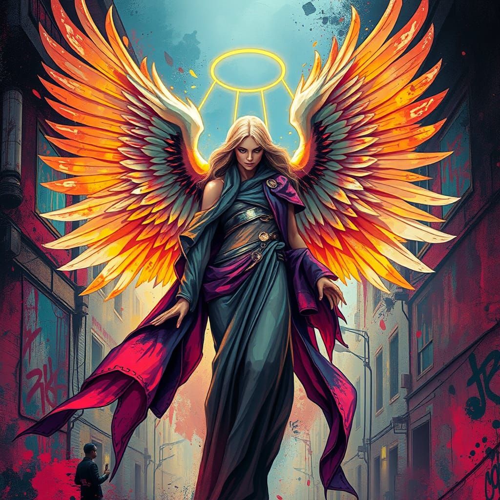 Majestic Angel in Urban Street Art Style