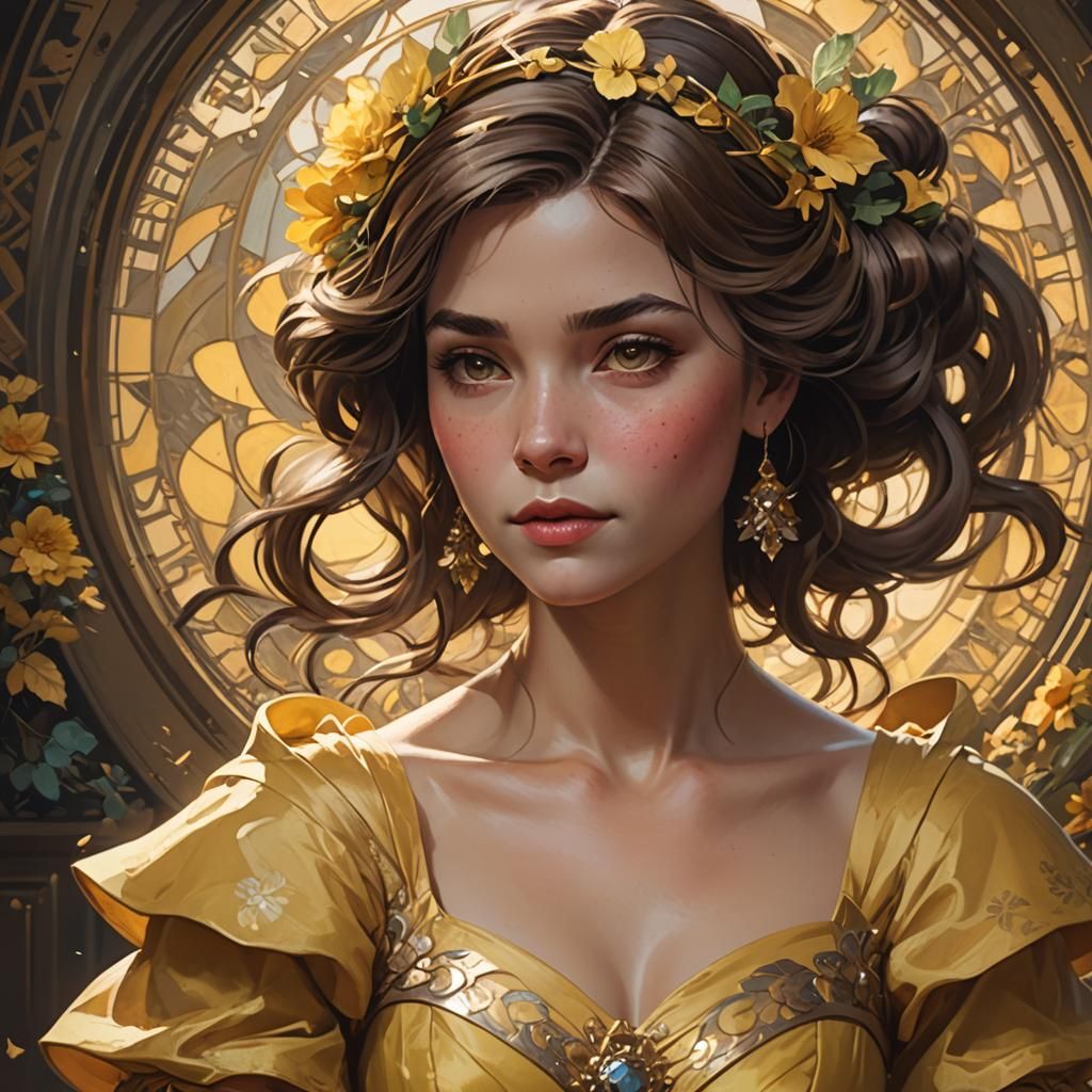 Woman in Yellow Dress: Hyperdetailed Portrait