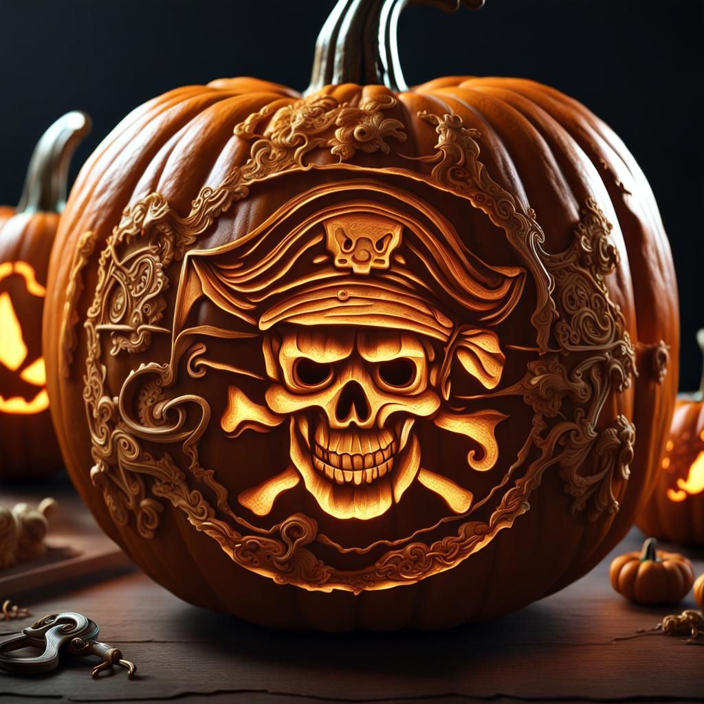 Glowing Pirate Treasure Map Pumpkin: Hyperrealistic Art