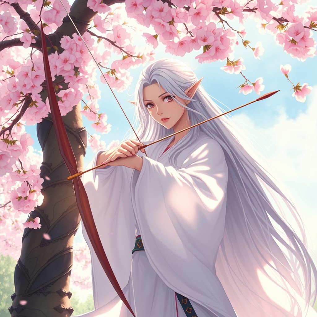 Elven Archeress Basks in Cherry Blossom Glow