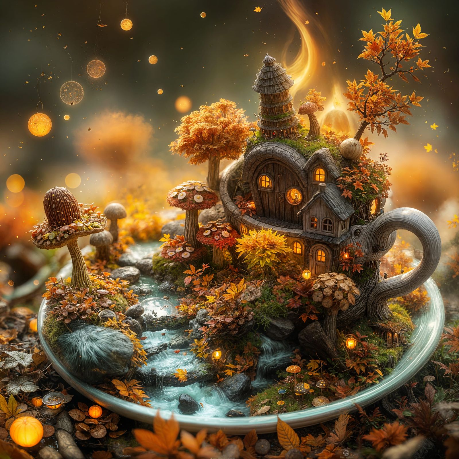 Autumn Fantasy World Inside a Teacup