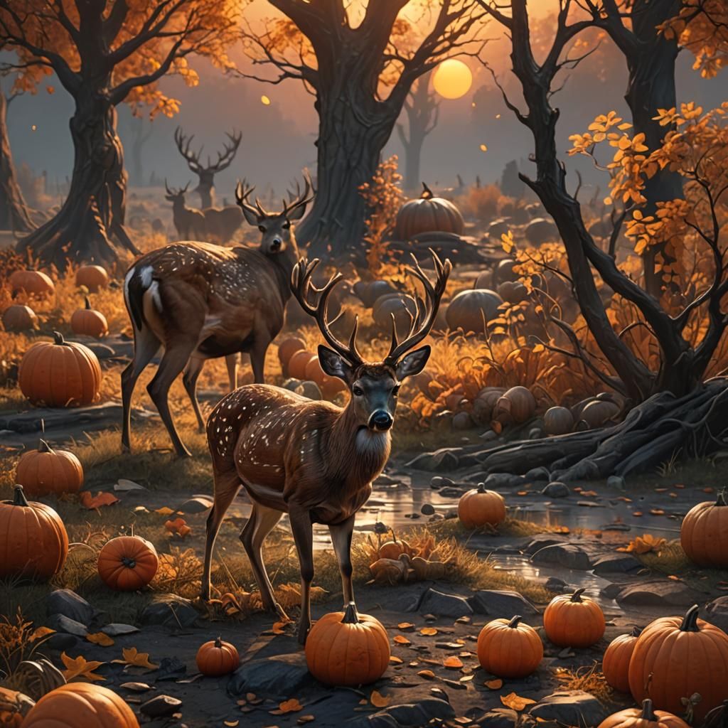 Deer Feasting at Sunset: Fantasy Concept Art