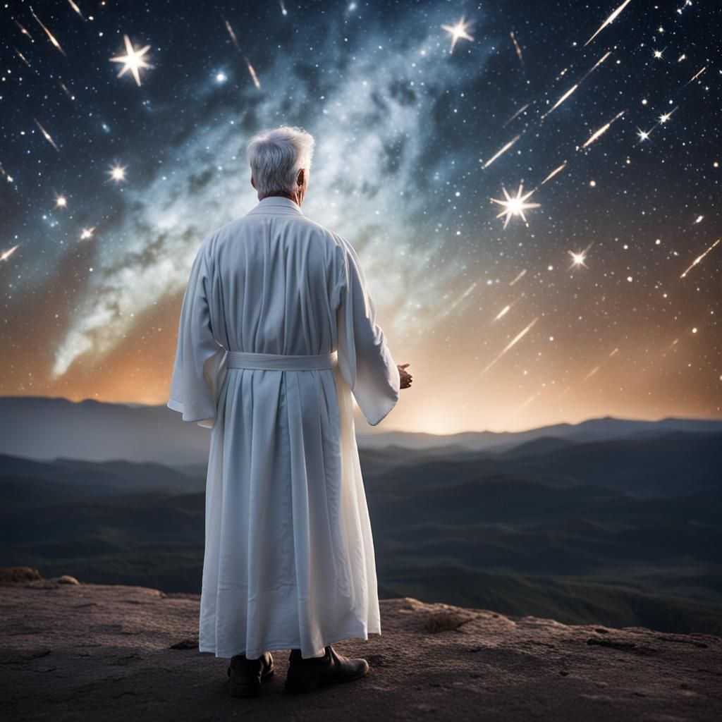 Two Men in White Robes Stargazing