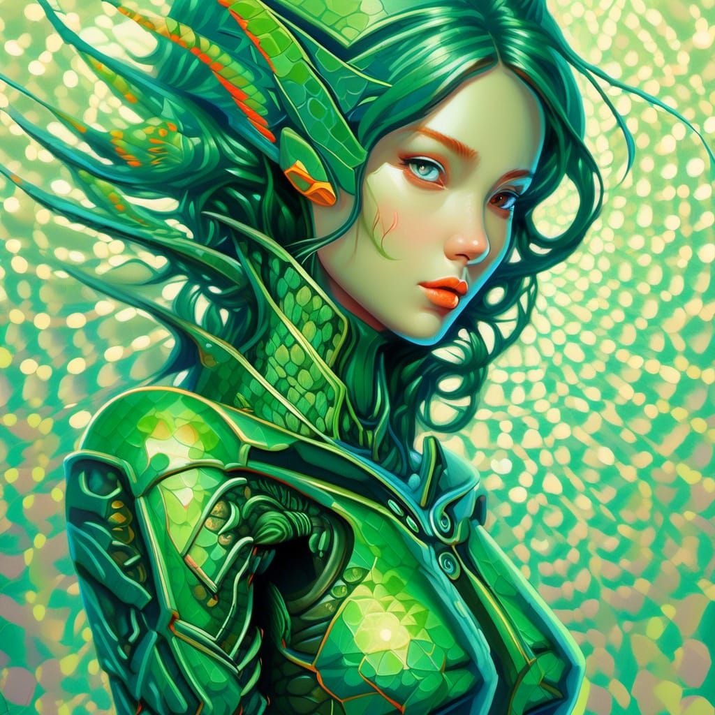 Futuristic Fish Alien Woman in Starry Night