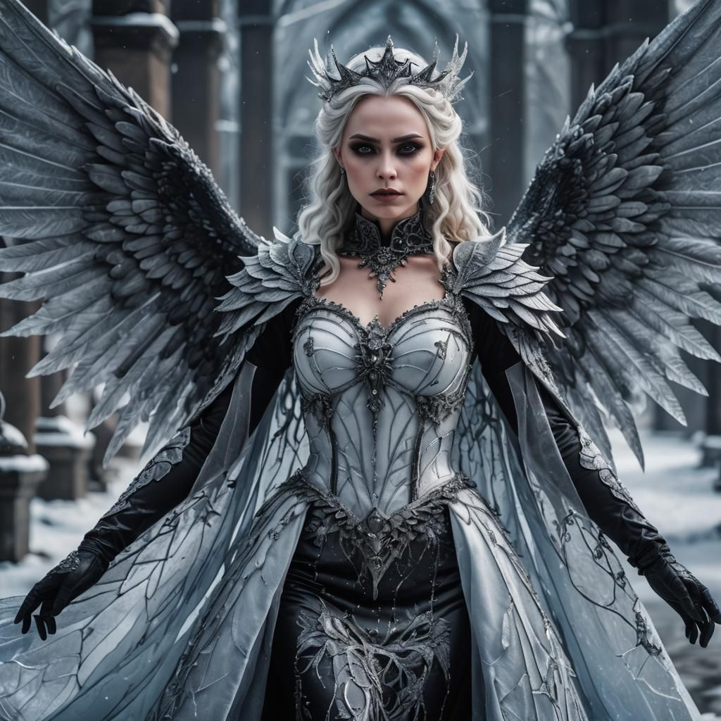 Gothic Ice Queen in Gown with Wings