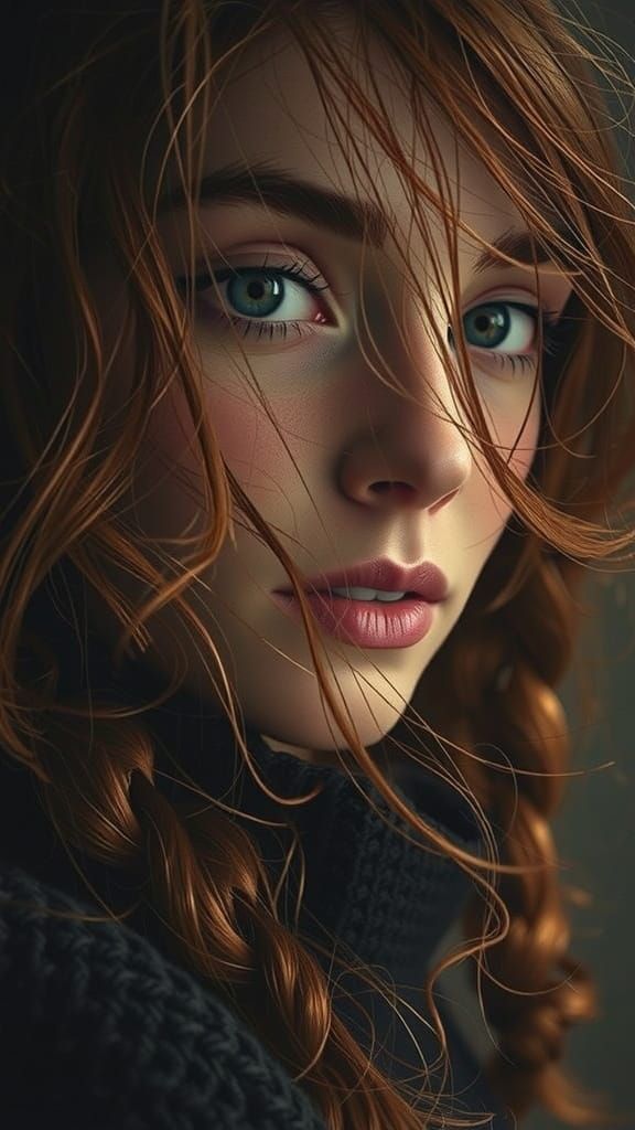 Auburn Braided Hair Portrait in Photorealistic Style