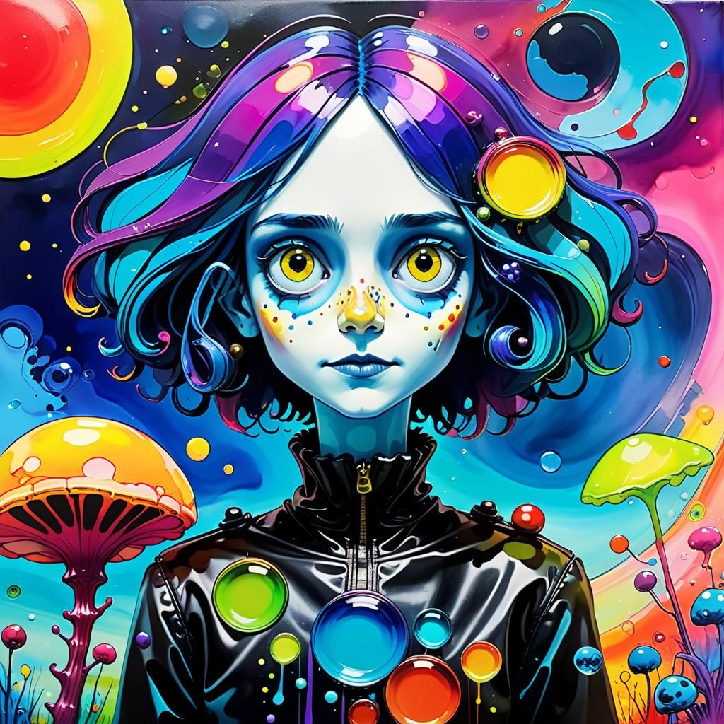 Biopunk Alcohol Ink Painting with Deep Saturation