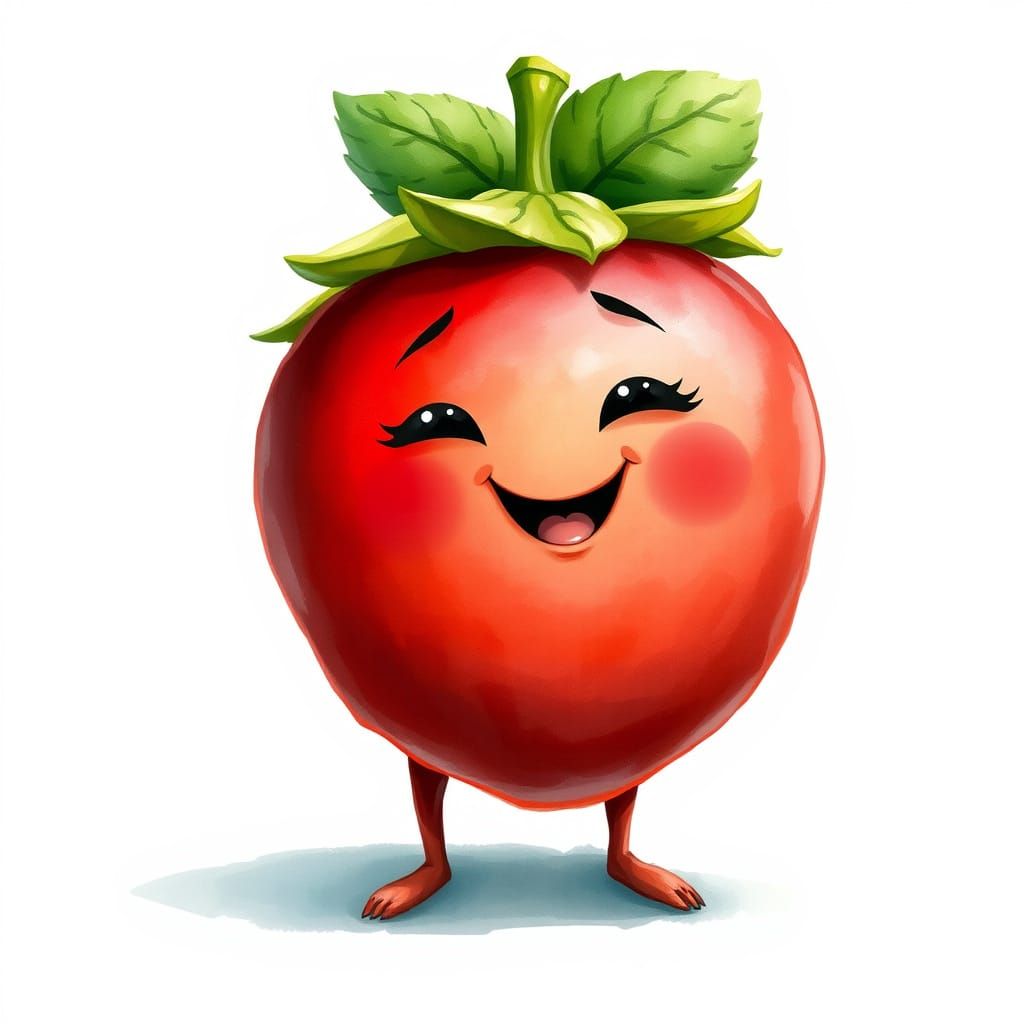 Whimsical Raspberry Character in Watercolor Style