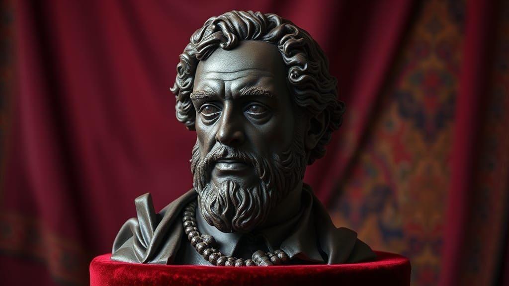 Historical Figure Bust in Dark Chocolate on Velvet Pedestal