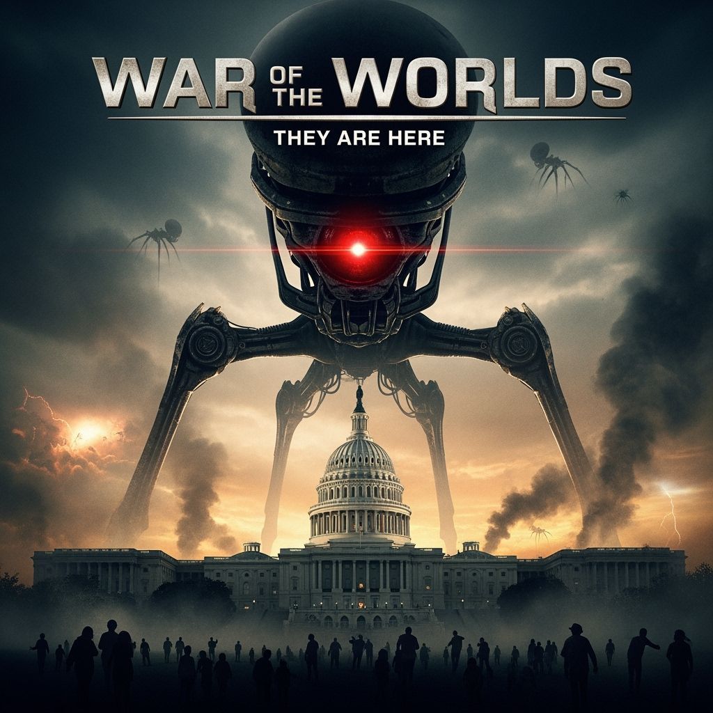 War of the Worlds Movie Poster: Martian Tripod Over Capitol