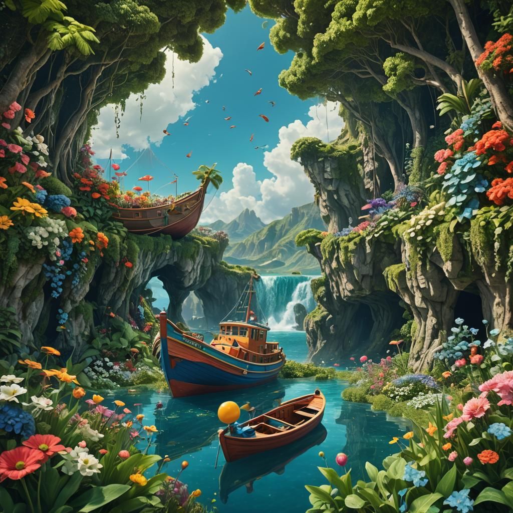 Fantastical Split-Screen Matte Painting of Two Boats