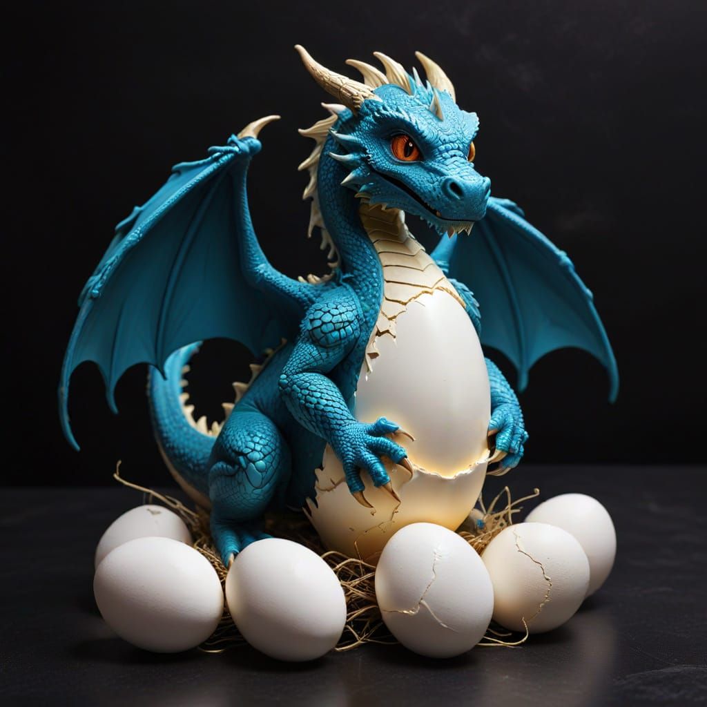 A Dragon Emerges from its Egg in Simple Line Art