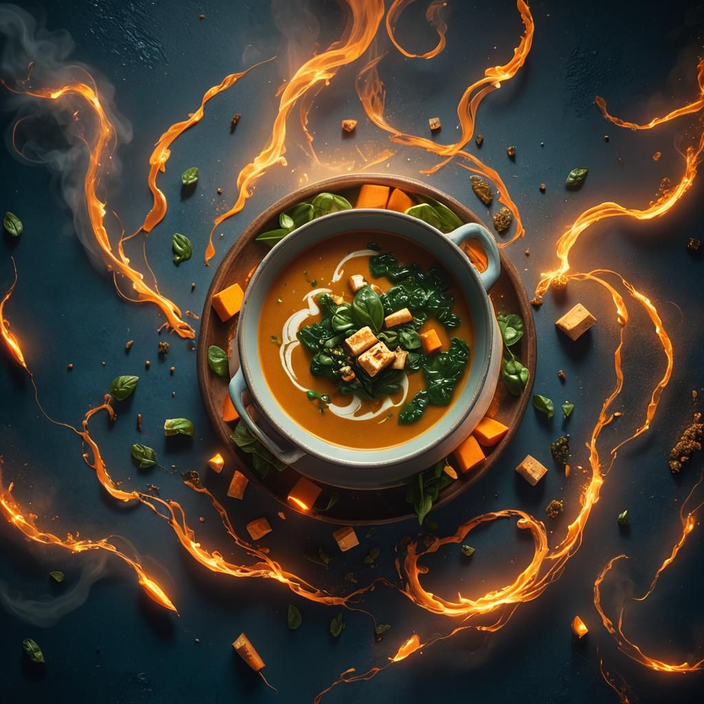 Vibrant Still Life of Carrot and Tofu Soup