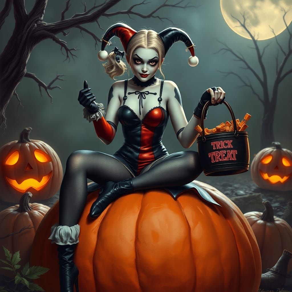 Eerie Harley Quinn's Halloween Trick-or-Treat Portrait