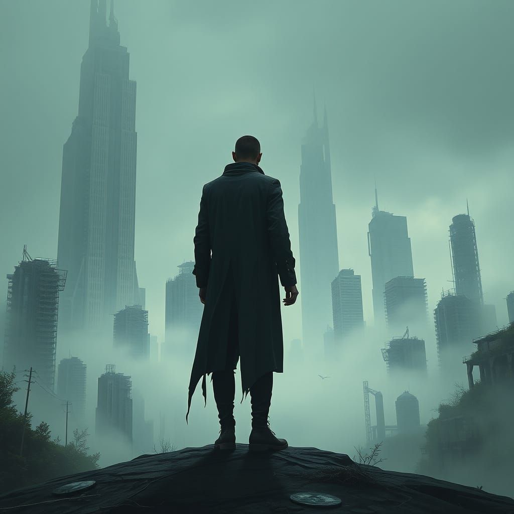 Misty Abandoned Metropolis in Dystopian Future