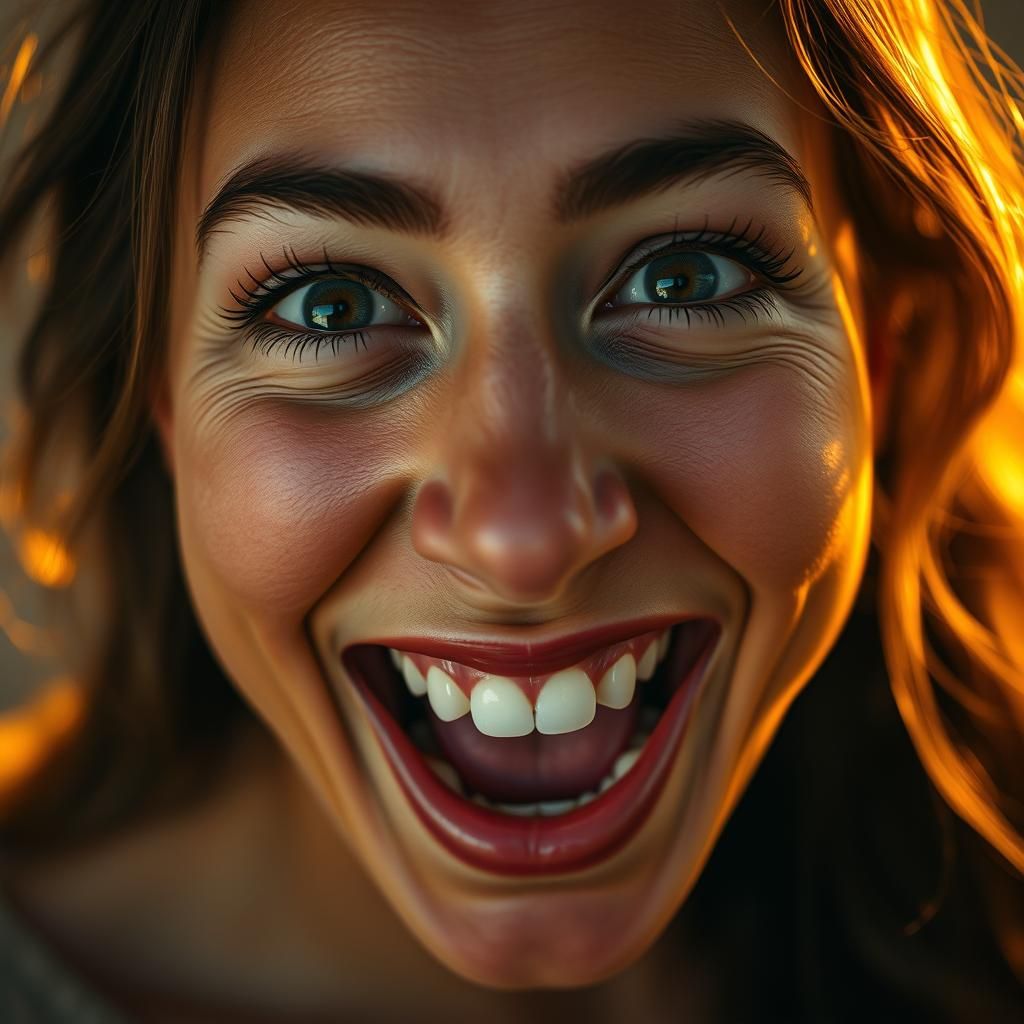 Joyful Woman in Cinematic Close-Up