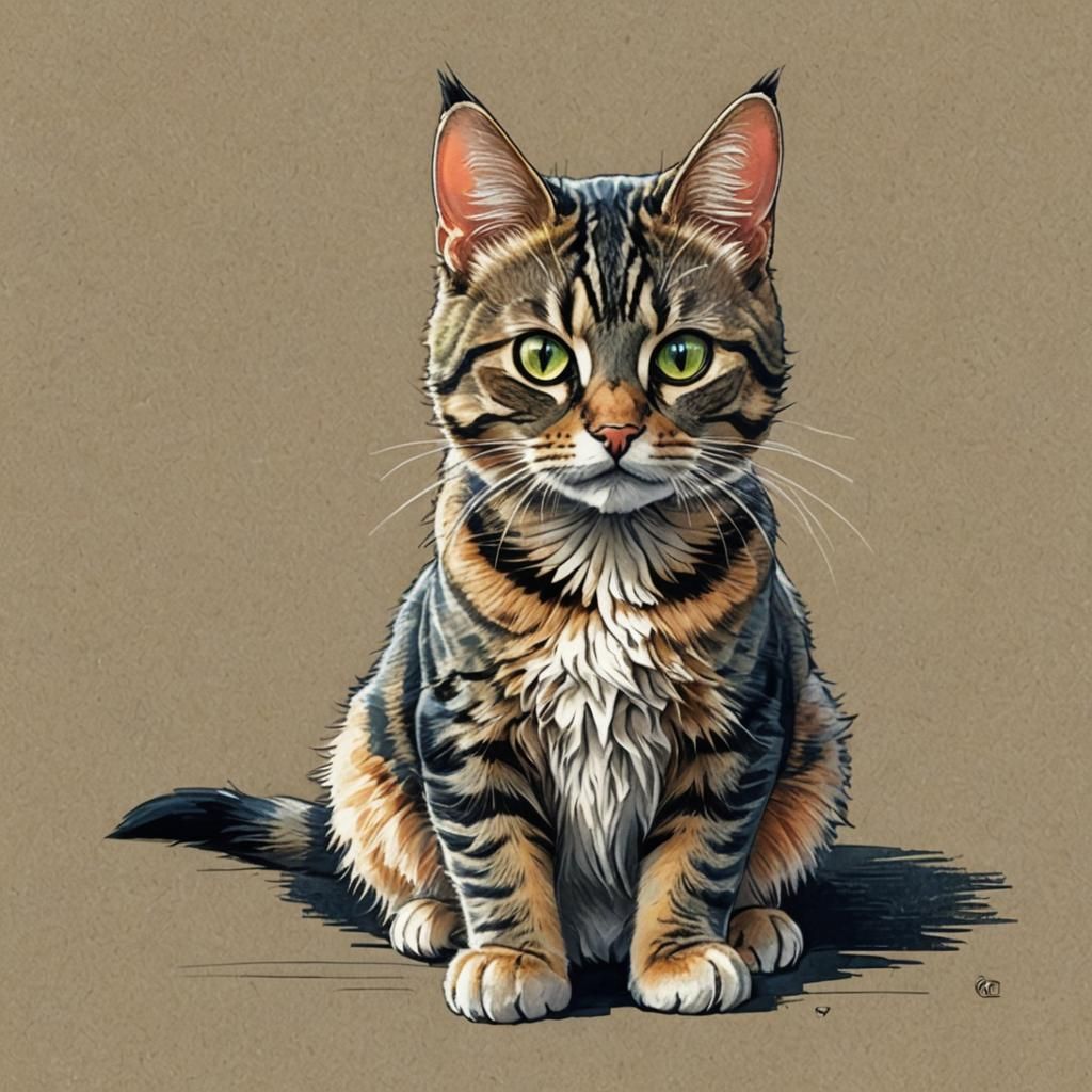 Colorful Pencil Sketch of a Tabby Cat