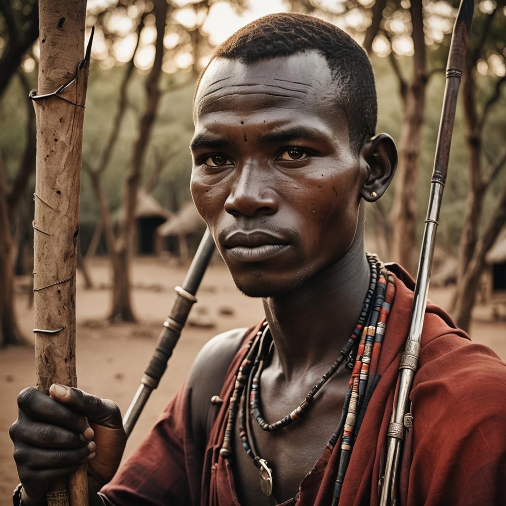 Masai Hunter Sharpening Spear: Documentary Portrait