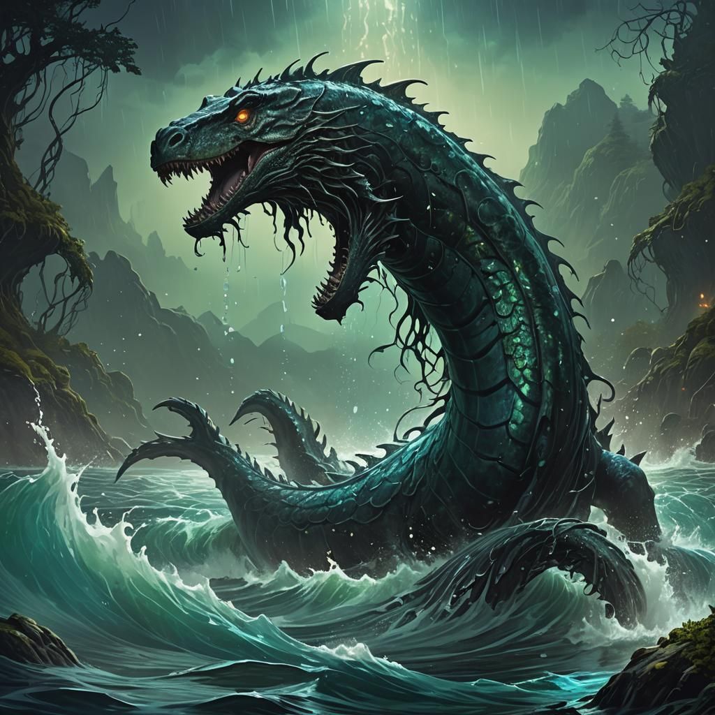 Loch Ness Monster in Dark Fantasy Style