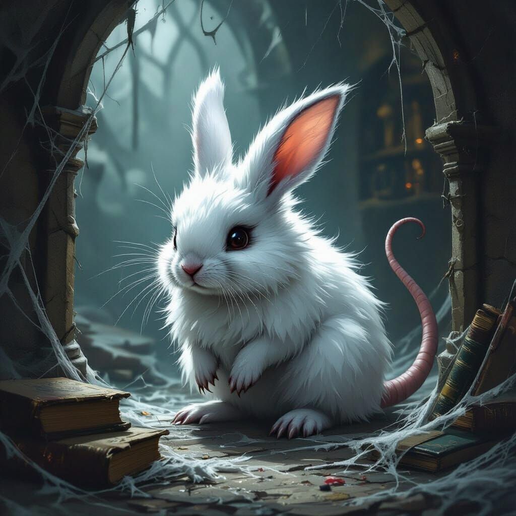 Hybrid Bunny Rat Creature in Gothic Chamber