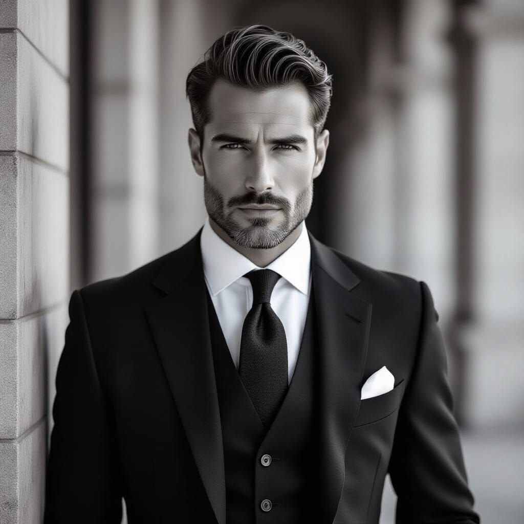Elegant Man in Black and White Portrait