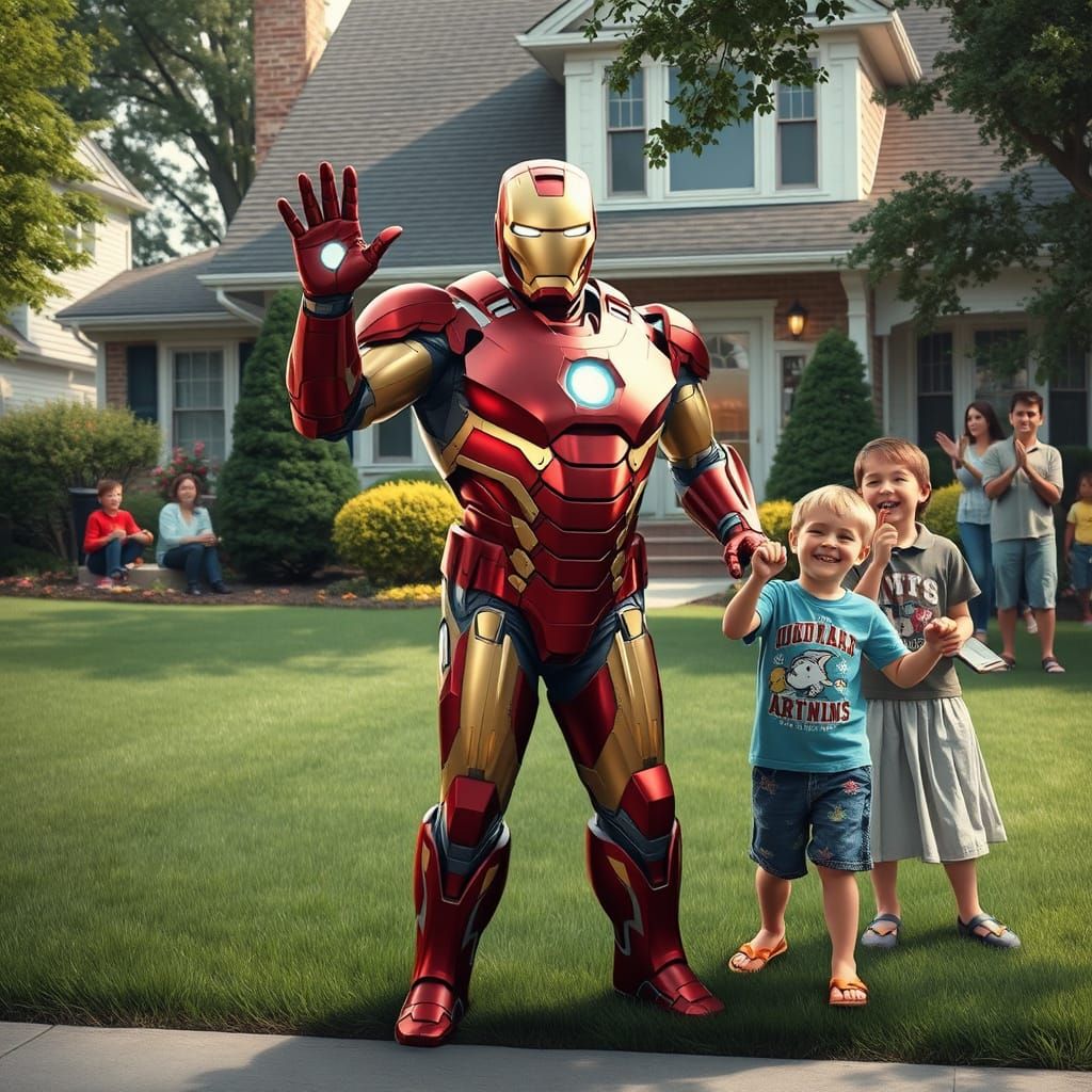 Ironman Dad Defends Lawn in Rockwell Comic Style